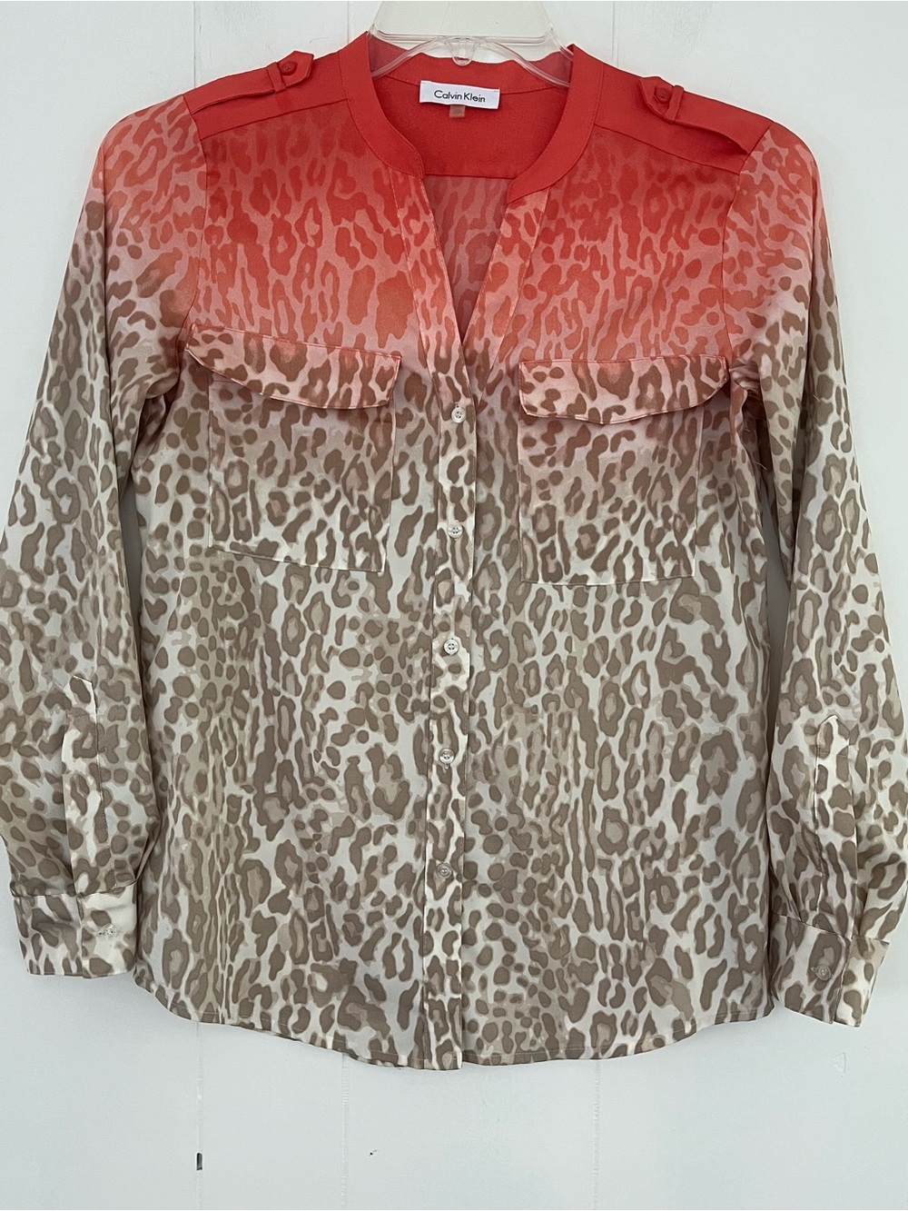 Calvin Klein Ombré Leopard Button-Down Blouse Top Size XS